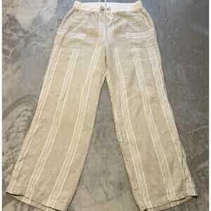 Inizio Women Linen Blend Pull On Pants Wide Leg Beige Lagenlook Italy Minimalist